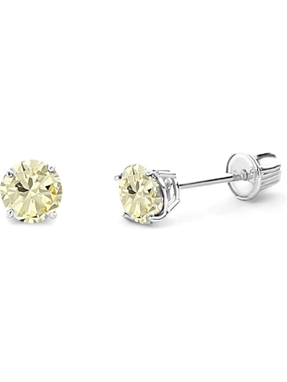 Women's Aug Birststone Color Solitaire Basket with Screw Back Set Stud Earrings